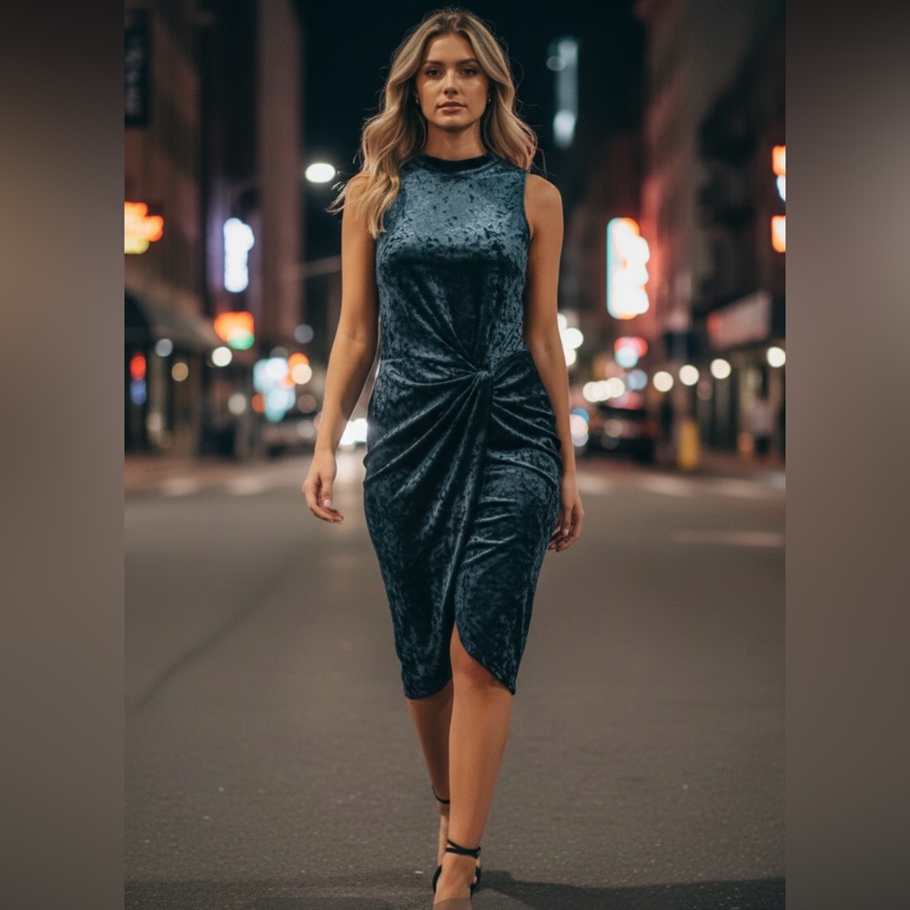 *Never Worn* Astr Velvet Midi Dress in Ice Blue